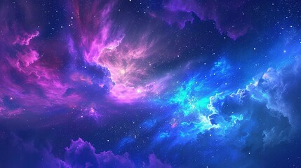 Beautiful fantasy starry night sky, blue and purple colorful, galaxy and aurora 4k wallpaper