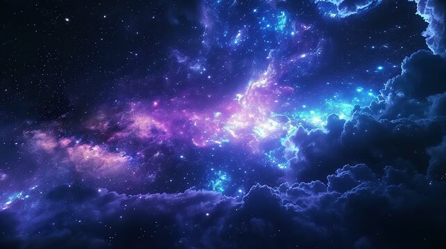 Beautiful fantasy starry night sky, blue and purple colorful, galaxy and aurora 4k wallpaper