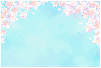 Obraz na płótnie Canvas 水彩風の手描きの桜のイラストフレーム