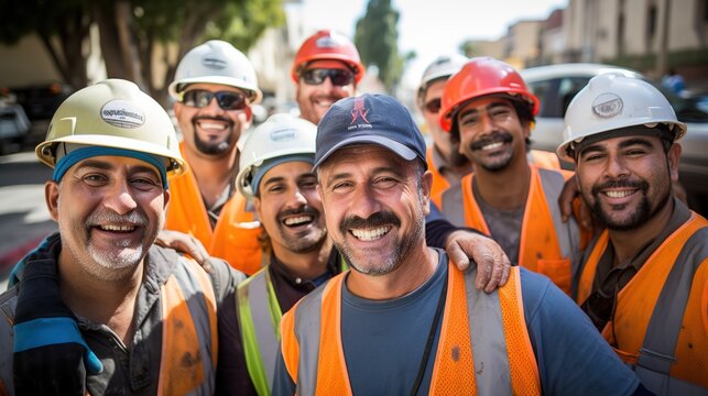 _A_group_of_smiling_construction_workers_wearing_uniform taking group photo real 4k high quality image