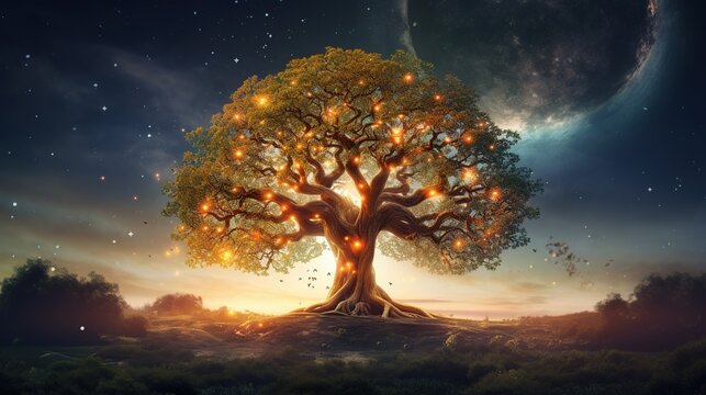Beautiful_tree_of_life_sacred_symbol._Individuality symbol generative ai image