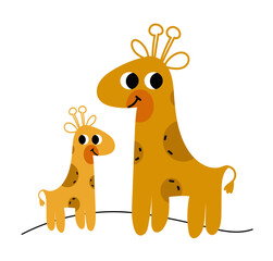 Giraffe family. Flat vector kawaii character Giraffe. Child print. Baby nursery decor.