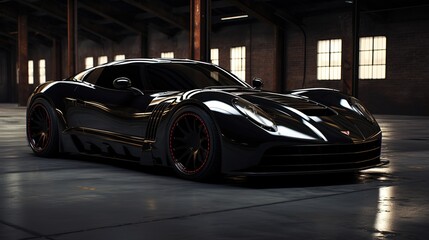 Isolated realistic metallic black luxury racing sport car view  ai generative image