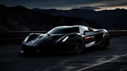 Isolated realistic metallic black luxury racing sport car view  ai generative image