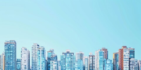 Many buildings against a blue background copy space
