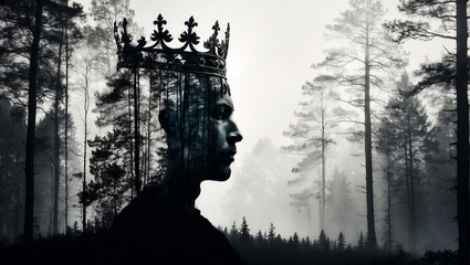 silhouette of a king and double exposure