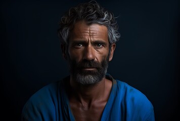Fototapeta premium Portrait of a handsome man with grey hair and beard on black background