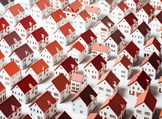 A row of small houses, grouped together to form a community or neighborhood.