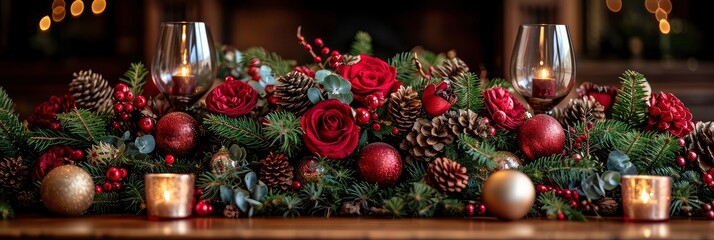 Fototapeta na wymiar Stylish Rustic Christmas Arrangement Festive, Background HD, Illustrations