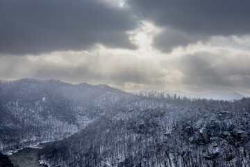 Scenic winter views at Hawks Nest overlook