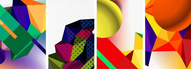 Set of geometric abstract composition with spheres and triangles. Vector illustration For Wallpaper, Banner, Background, Card, Book Illustration, landing page