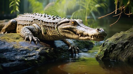 Fototapeta premium crocodile on natural rock