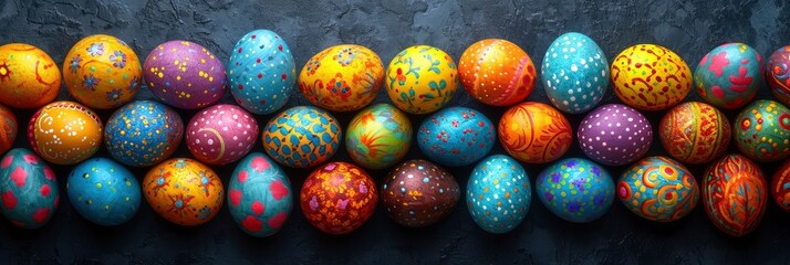 Fototapeta na wymiar Top View Painted Easter Eggs, Background HD, Illustrations