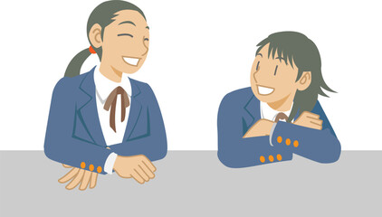 Fototapeta premium 校舎のベランダで談笑する女子学生のイラスト