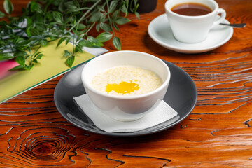 Corn porridge with butter. Breakfast.