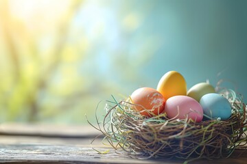 A charming Easter display setup with pastel-colored Easter eggs