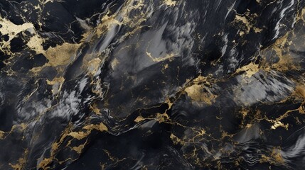 Abstract Black Marble Texture with Gold Splashes, Luxury Background
