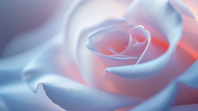 A close-up view of a lone rose petal, fozen and snowy in nature.