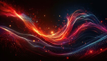 Digital art abstract depicting a dynamic cosmic wave of light particles flowing through space, representing energy and motion. - obrazy, fototapety, plakaty