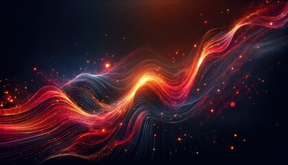 Obraz premium Digital art abstract depicting a dynamic cosmic wave of light particles flowing through space, representing energy and motion.