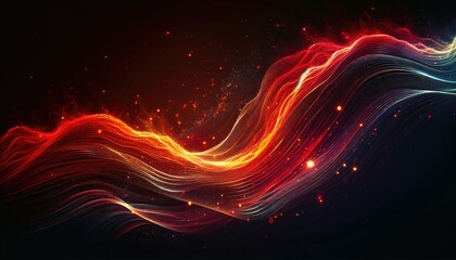 Digital art abstract depicting a dynamic cosmic wave of light particles flowing through space, representing energy and motion.