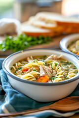 Delicious hot hearty chicken noodle soup 