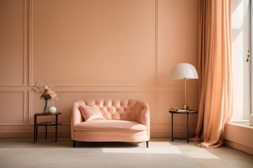 Peach Stylish Couch with a Peach Background for Content Creators, Designers, Advertising, Real Estate, and Interior Designers, 