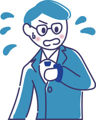 眼鏡をかけたビジネスマンが腕時計を見ているイラスト