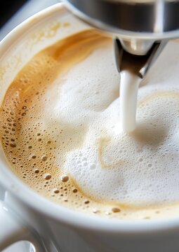 Close-up of a freshly brewed cup of cappuccino