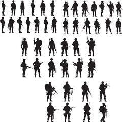 Male and female Soldiers military, security black silhouette on white background 