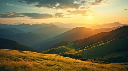 Mountains during sunset. Beautiful natural landscape in the summer time.