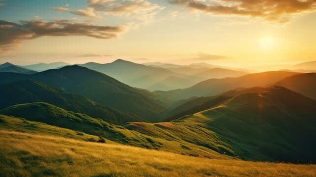 Mountains during sunset. Beautiful natural landscape in the summer time. © NooPaew