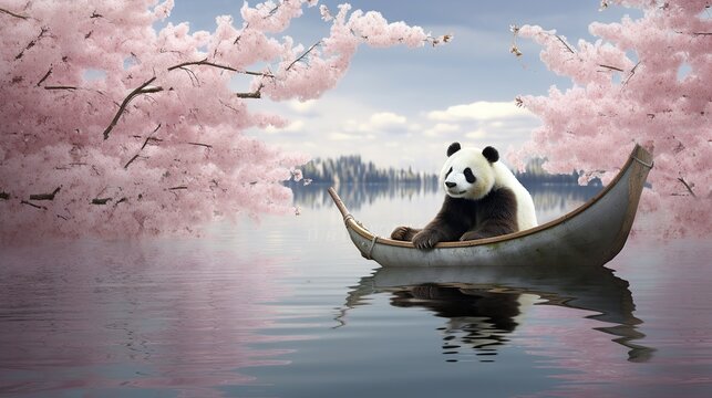A cute panda on a boat