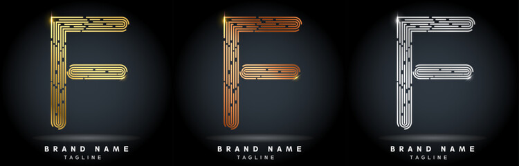 F Letter Logo concept Linear style. Creative Minimal Monochrome Monogram emblem design template. Graphic Alphabet Symbol for Luxury Fashion Corporate Business Identity. Elegant Vector element
