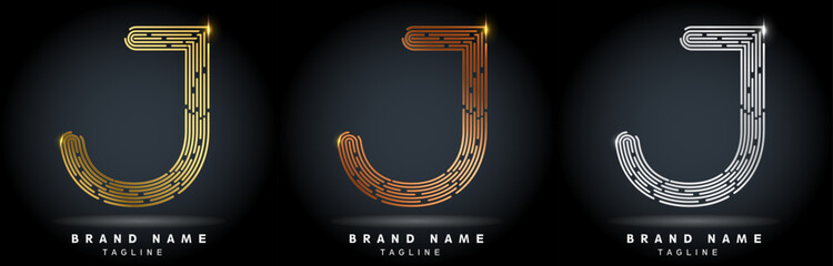 J Letter Logo concept Linear style. Creative Minimal Monochrome Monogram emblem design template. Graphic Alphabet Symbol for Luxury Fashion Corporate Business Identity. Elegant Vector element