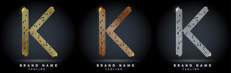 K Letter Logo concept Linear style. Creative Minimal Monochrome Monogram emblem design template. Graphic Alphabet Symbol for Luxury Fashion Corporate Business Identity. Elegant Vector element