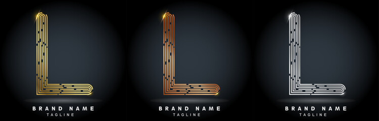 L Letter Logo concept Linear style. Creative Minimal Monochrome Monogram emblem design template. Graphic Alphabet Symbol for Luxury Fashion Corporate Business Identity. Elegant Vector element