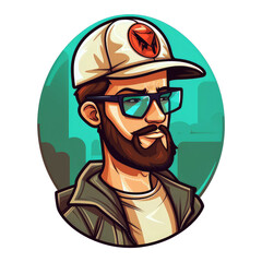 Handsome man with beard and glasses. Stylish man game character design