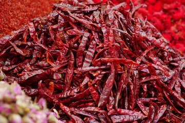 dry chili selling on spice bazar 