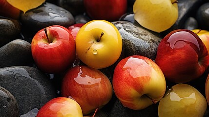 stones filled with natural colored apples - obrazy, fototapety, plakaty