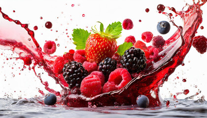  Fresh ripe strawberry, raspberry, blackberry, cranberry juice blend mix splash swirl with...