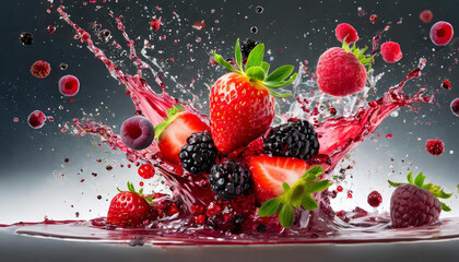  Fresh ripe strawberry, raspberry, blackberry, cranberry juice blend mix splash swirl with strawberry, blackberry, cranberry, raspberry. Red multifruit berry juice splash wave and forest fruits on whi