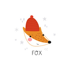 Fox head in hat illustration