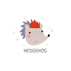 Hedgehog head in hat illustration