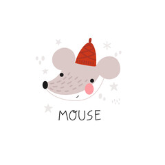 Mouse head in hat illustration
