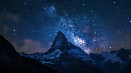 View of mountain peak against starry sky at night sky - obrazy, fototapety, plakaty
