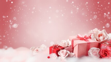 Valentine's Day banner with blank space fortext, pastel red background