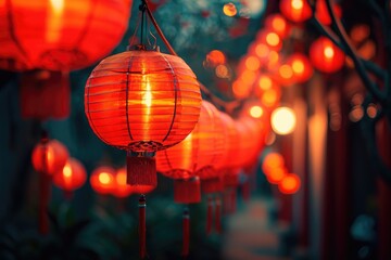 Red lanterns cast a soft glow, enhancing the festivity of the evening, Ai Generated
