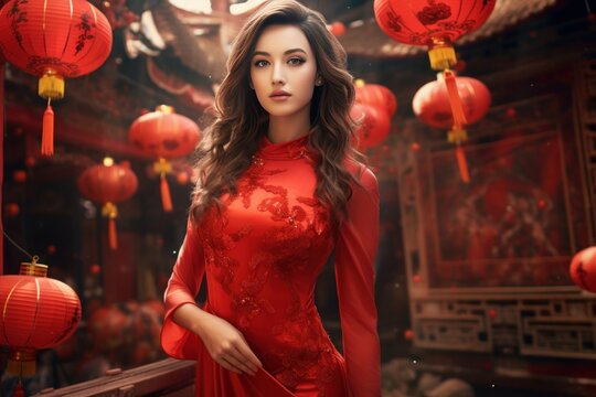 Chinese woman in traditional attire, her face echoing cultural depth, Ai Generated