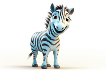 Fototapeta na wymiar a blue and black zebra standing on a white surface and looking at the camera with a surprised look on its face.